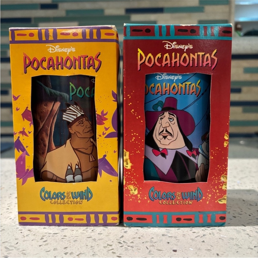 Disney Pocahontas Collectible Glasses in Yellow & Red 90s Burger King Item